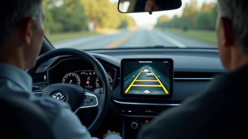 Prius dashboard display showing lane detection visualization with highlighted lane markings and vehicle position indicators