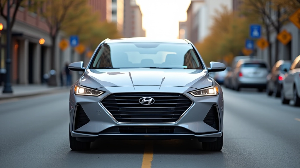 Modern hybrid sedan parked in urban setting