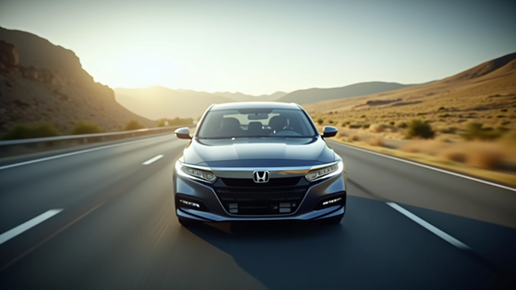 Front view of silver Honda Accord hybrid on highway with clear road visibility ahead