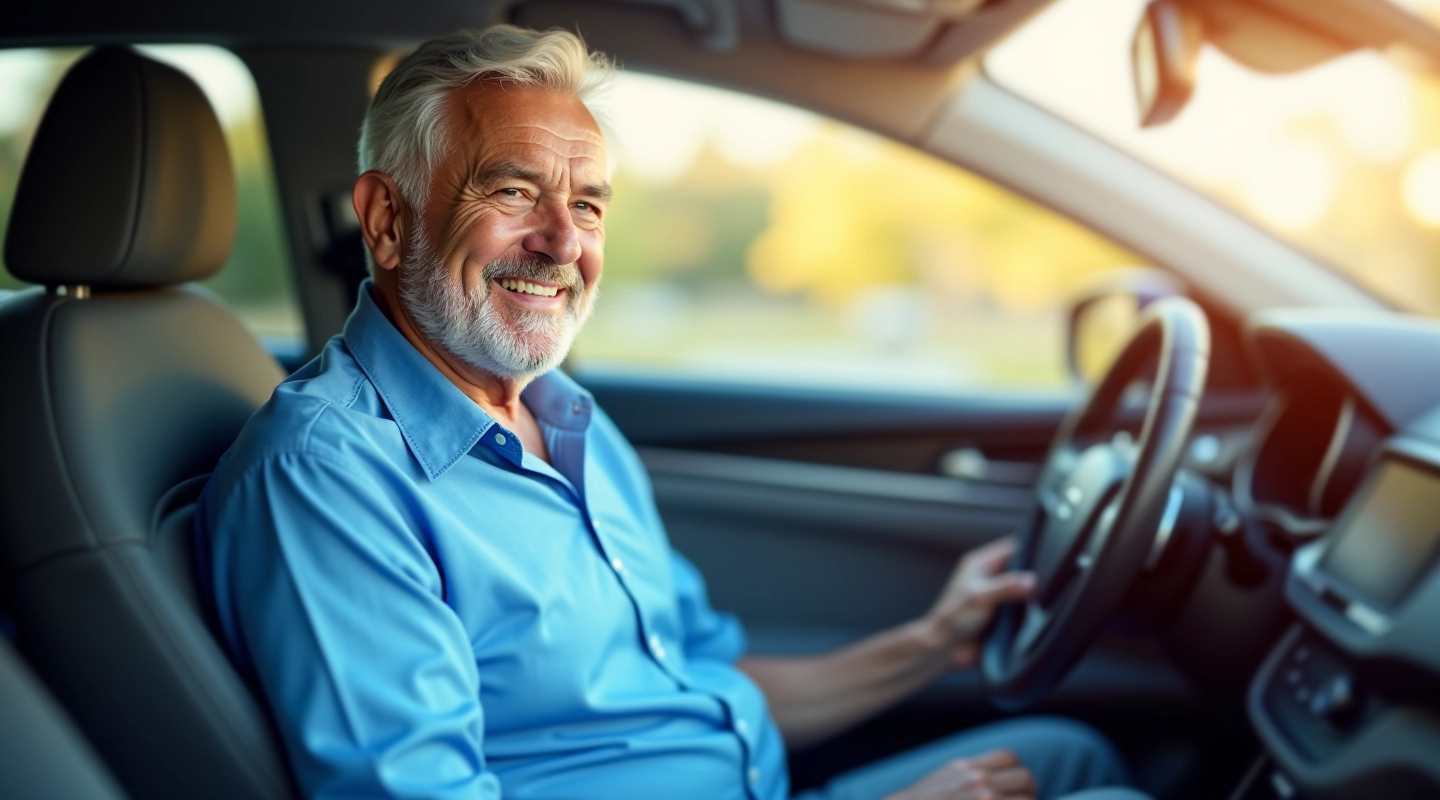 Comfortable driver in hybrid sedan interior